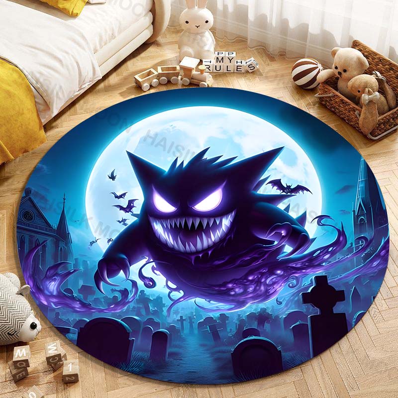 5 Sizes Pokemon Gengar Printing Round Carpet Living Room Bedroom Table and Chair Sofa Decorative Carpet and Rug Play Mat Gift