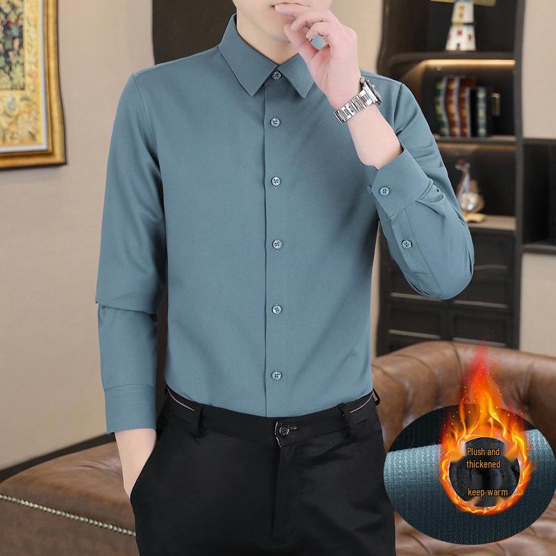 

Men s Long Sleeve Thermal Fleece Shirt – Woodpecker Winter Business Casual, Stretch Solid Color, Thick and Lined. 6XL suitable for 102.5-112.5 kg