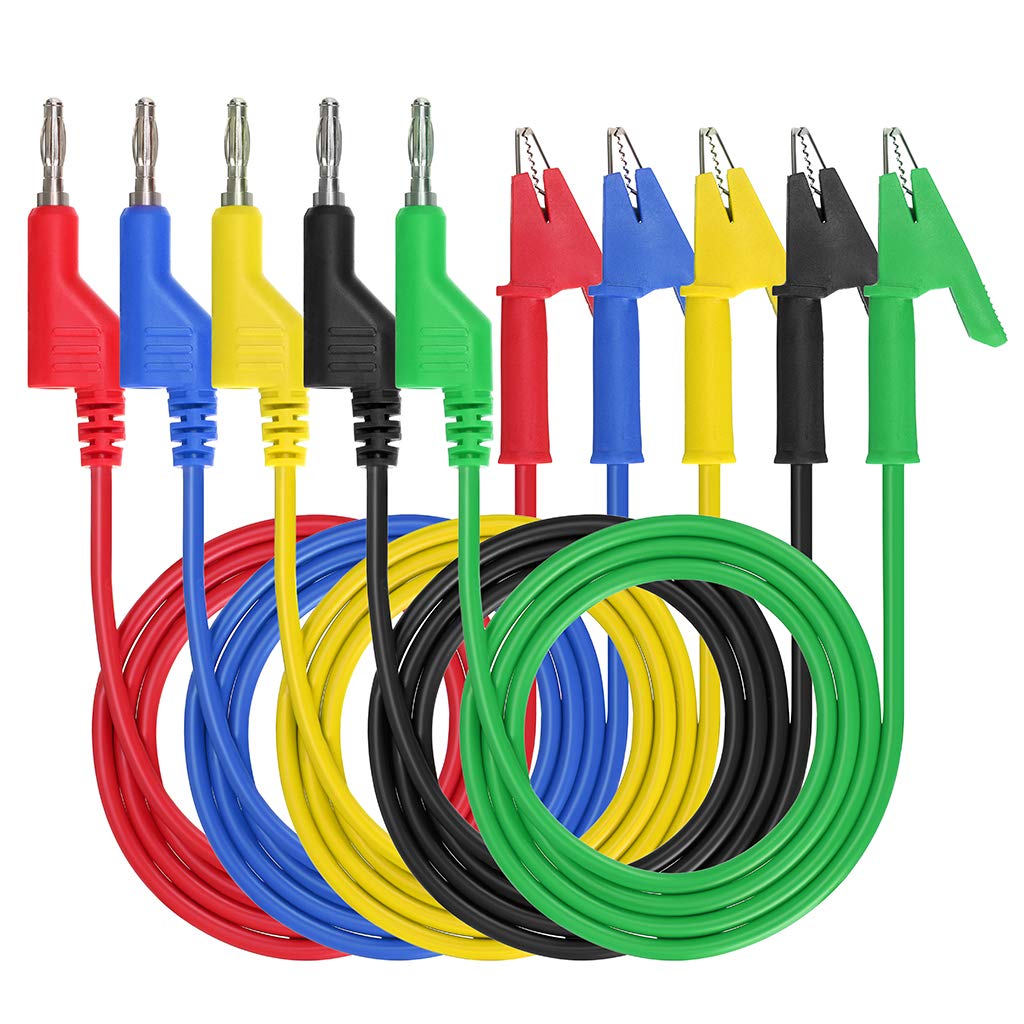 5pcs Banana to Banana Plug Test Lead Set 1m Banana Plug to Crocodile Alligator Clip Test Probe, Dual Ended Crocodile Alligator