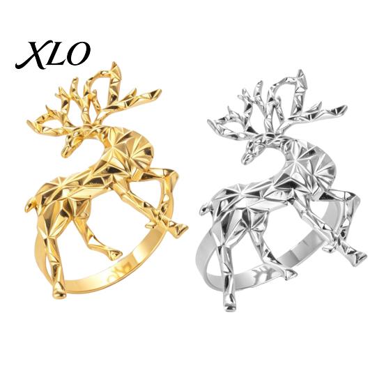 Holiday Party Table Decor Christmas Deer Napkin Ring, Faceted Metal Elk Holder, Reusable Western Style Tableware Ring for Xmas Wedding Receptions