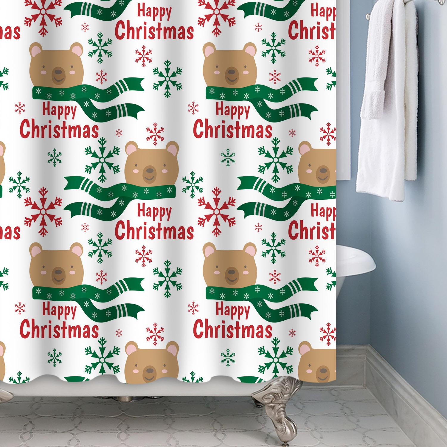

Merry Christmas Snowflake Christmas Snowman Cute Reindeer Waterproof Shower Curtain Bathroom Home Decoration With Hooks W60H190(CM)-1 Pcs