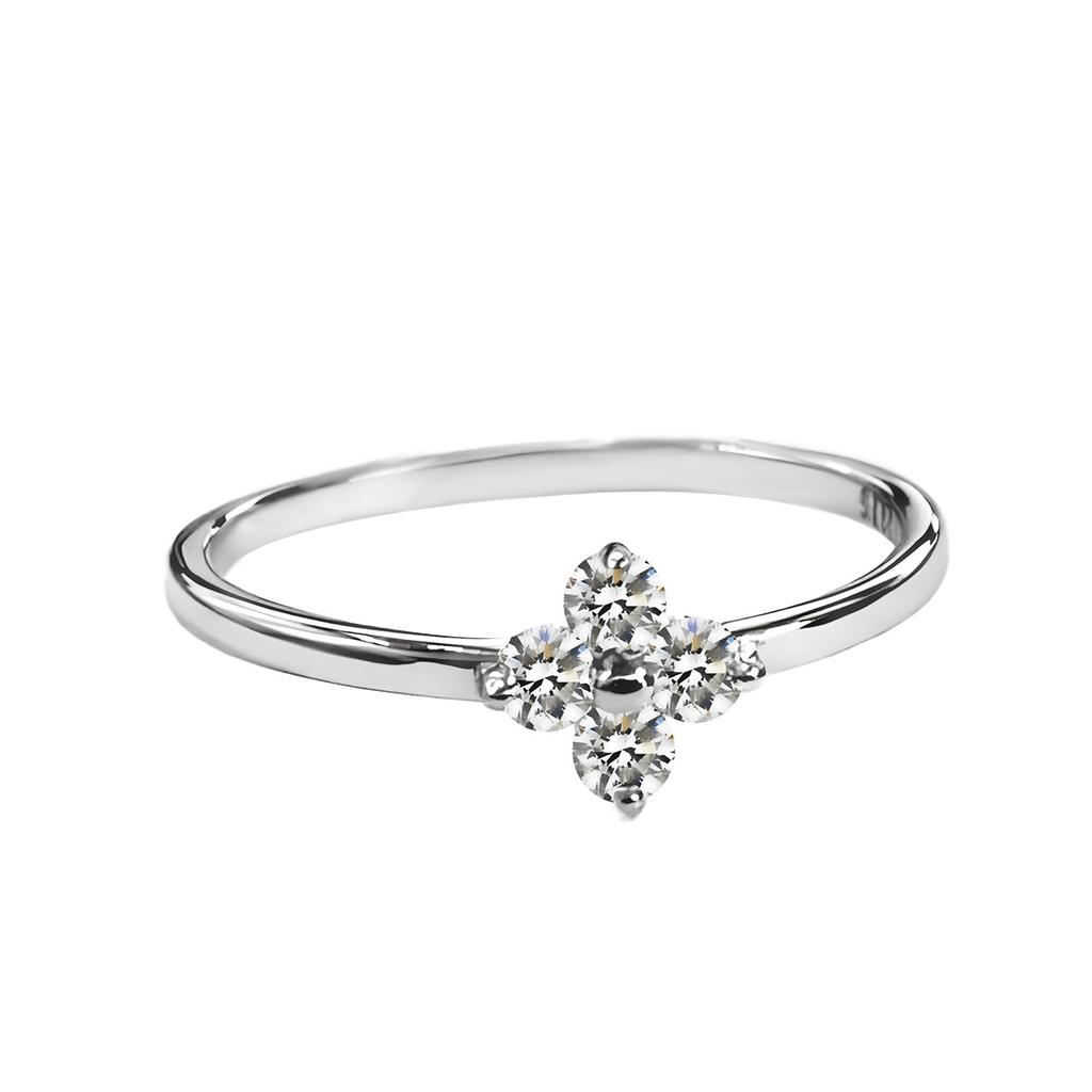 S925 Sterling Silver Clover Zircon tenký prsten Dámský nádherný výklenkový design High Sense Temperament Divoký stříbrný prsten