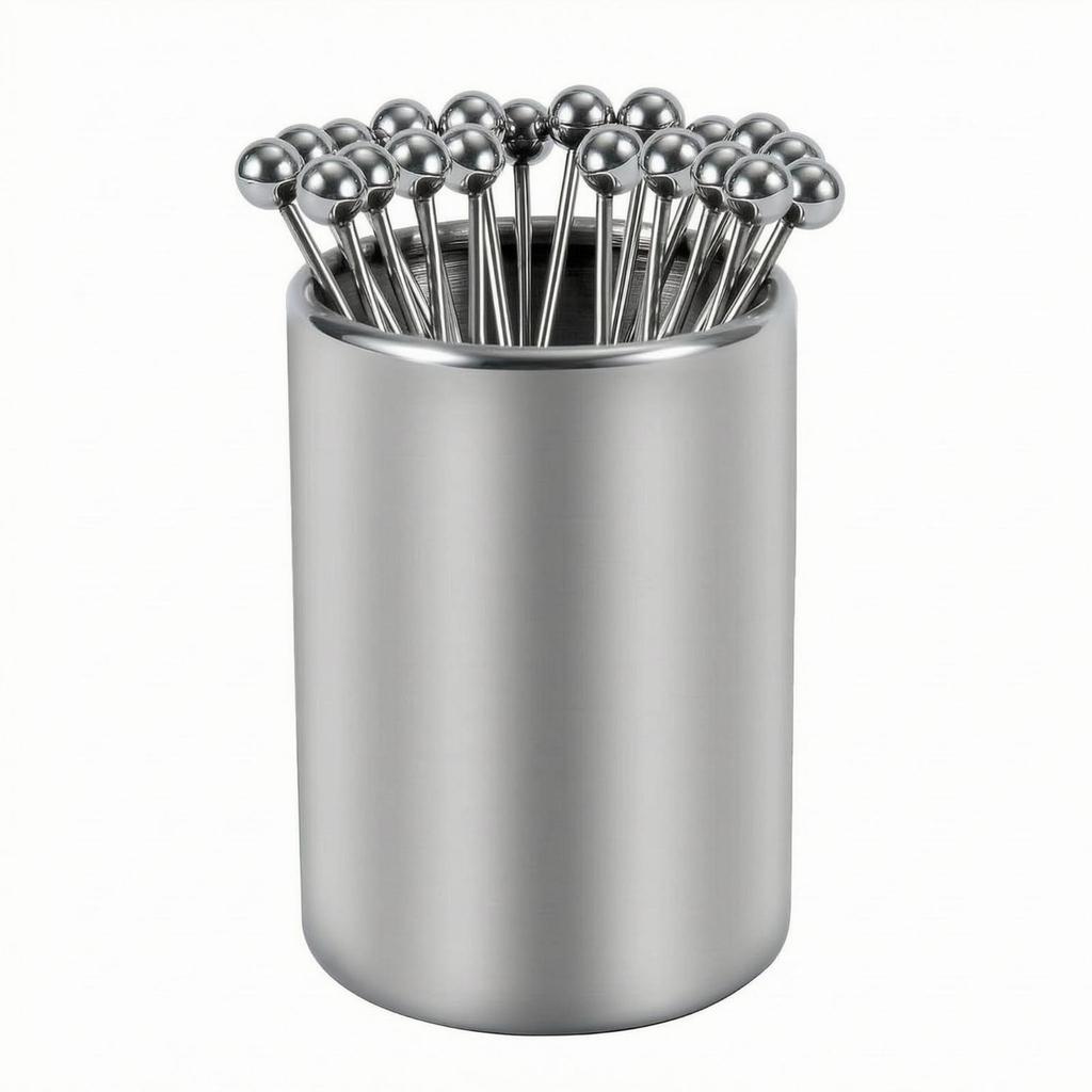 Stainless Steel Pick Holder Set Cylindrical Cocktails Open Top