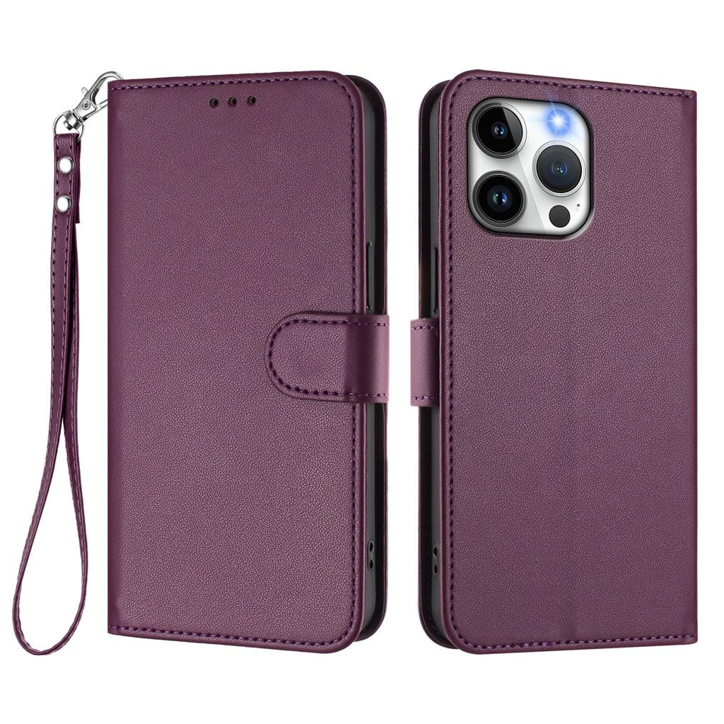 For iPhone 15 Pro Max Leather Case Wallet Stand Phone Cover with Wrist Strap