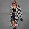 2025 New Faux Fur Coat Women's Mid To Long Black and White Checkered Women's Coat