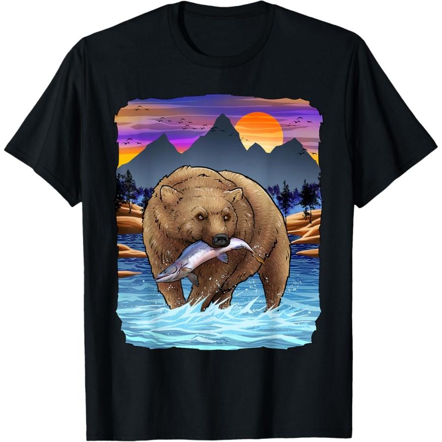 Grizzly Bear Catching Salmon Alaska Fishing Nature Lover T-Shirt XXXXXL чёрный