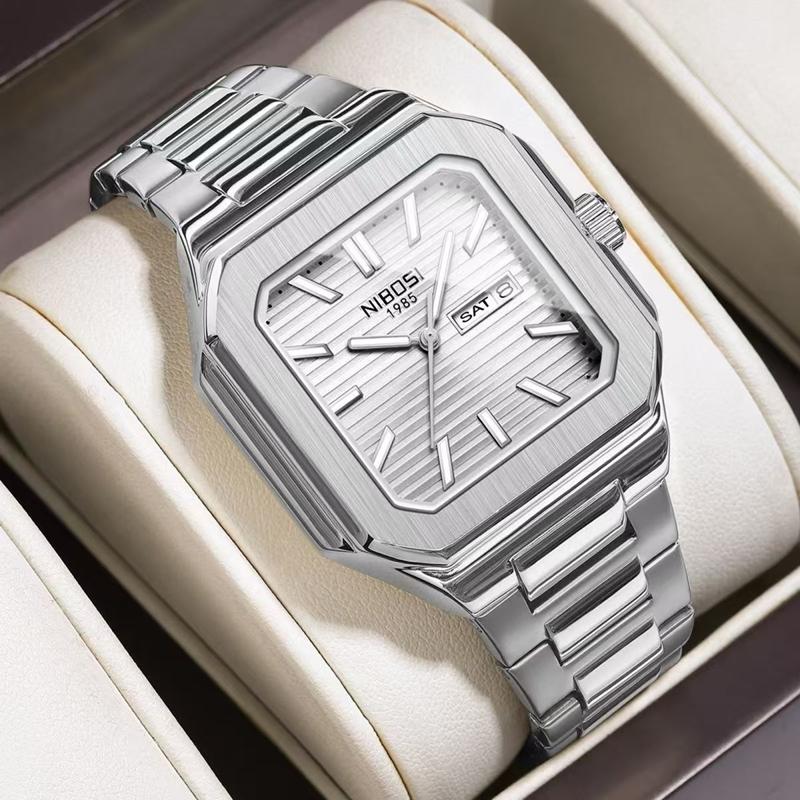 NIBOSI Luminous Square Man Watch Waterproof Business Men Watch Stainless Steel Quartz Luxury Men's Watches