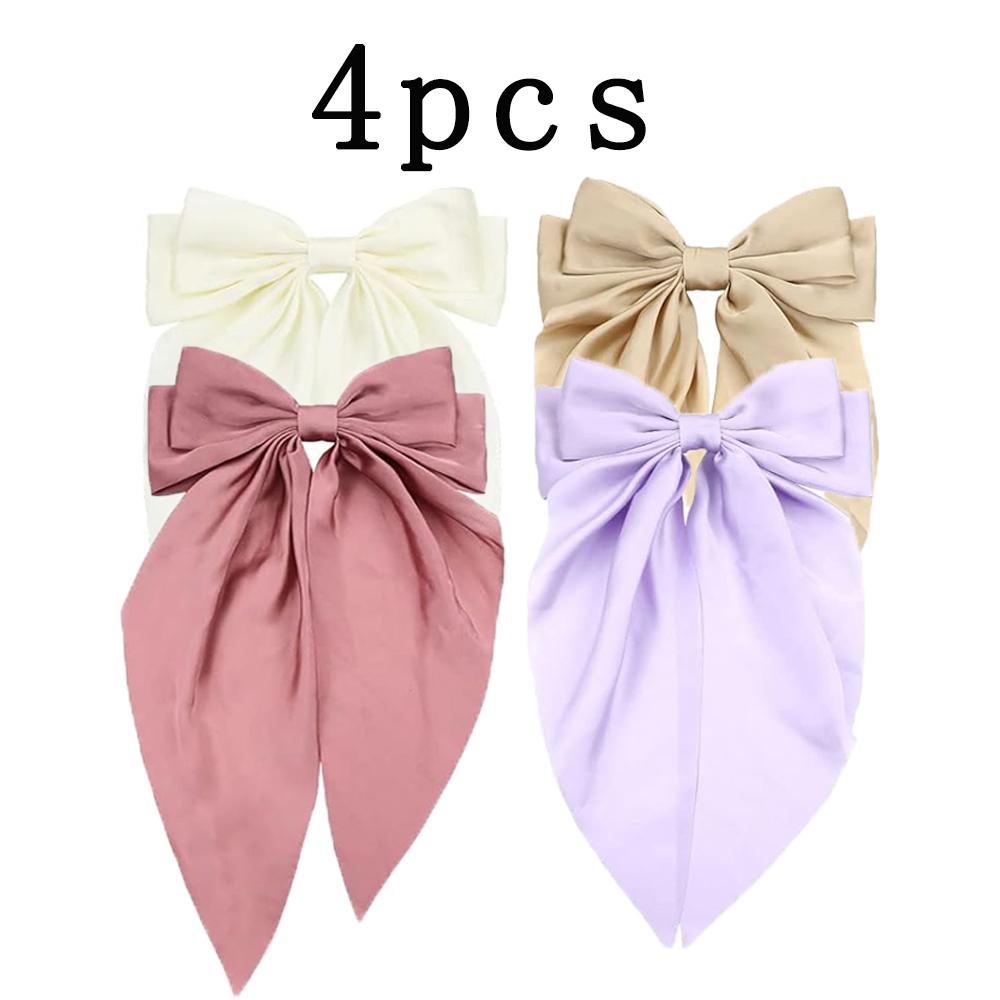 

4/8pcs Ladies Satin Large Ribbon bow Oversized bow Long tail hair clip spring clip ponytail Hair accessorie