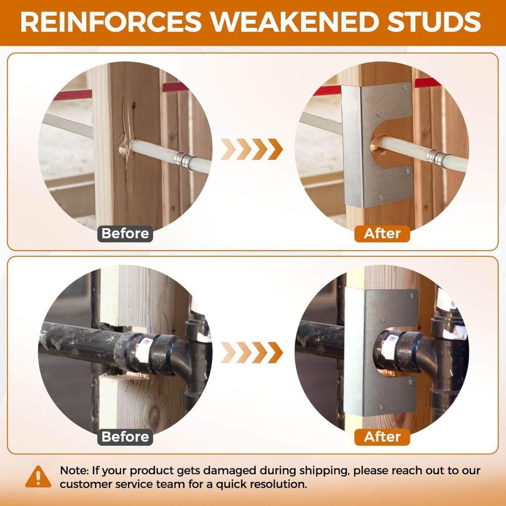 Durable Galvanized Finish Metal Stud Shoes Heavy Duty Smooth Stud Guards Rust-Resistant Plumbing Tools Pipe Installation