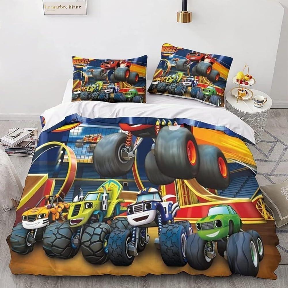 Cartoon Monster Trucks Duvet Cover Pillowcase Cars Bedding Set Boys Girls Bedroom Decoration Kids Gift Single Double King Size