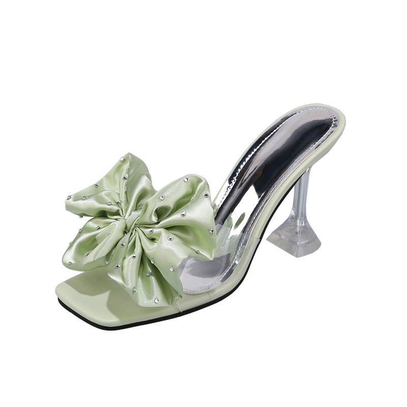 Shoes Black with Bow Rhenstone Sexy Women's Slippers and Ladies Sandals Heel Slides New Collection Unique Small Size Easy Wears