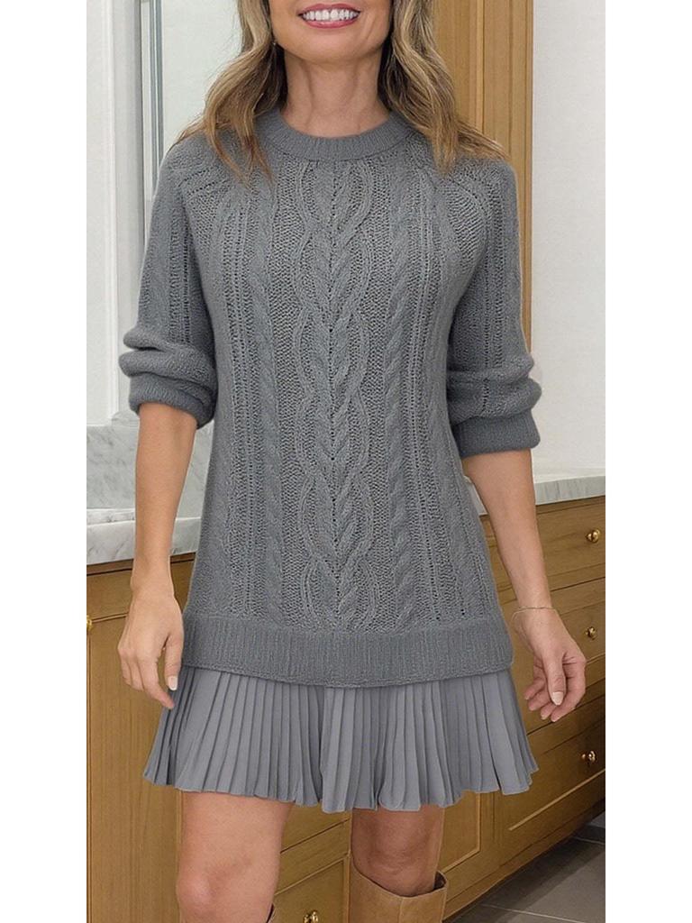 2025 Women's Sweet Cable Knit Chiffon Patchwork Mini Dress