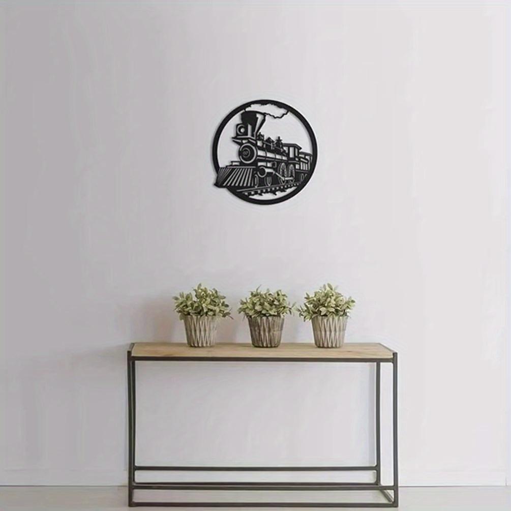 Round Train Metal Wall Decor, Iron Train Silhouette, Black Hanging Art for Home, Industrial Sculpture