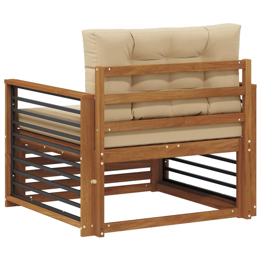 Outdoor Sofa Solid Acacia Wood and Polyester Natural & Beige