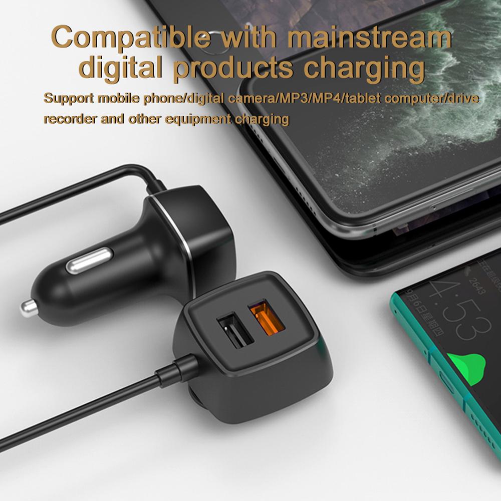 Car Mobile Phone Charger 60W 12V-24V Fast Charging Adapter USB QC 4 Ports for Front Back Seat Quick Charge