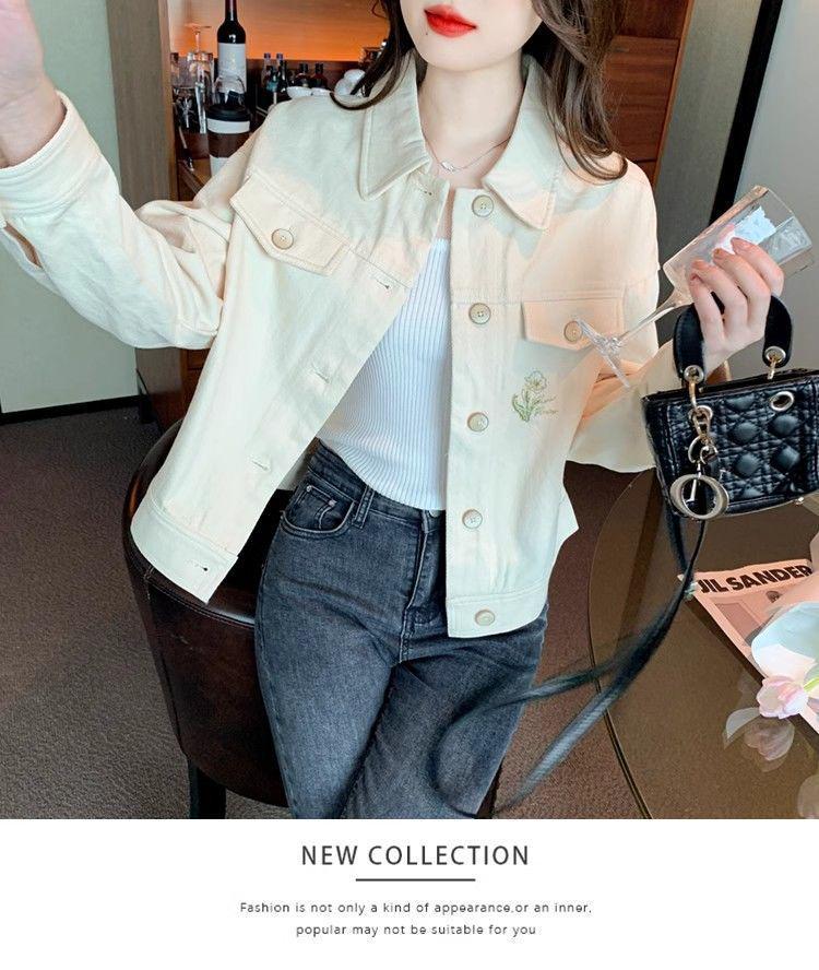 2025 Autumn Versatile French Style Embroidered Short Jacket – Casual, Loose Fit