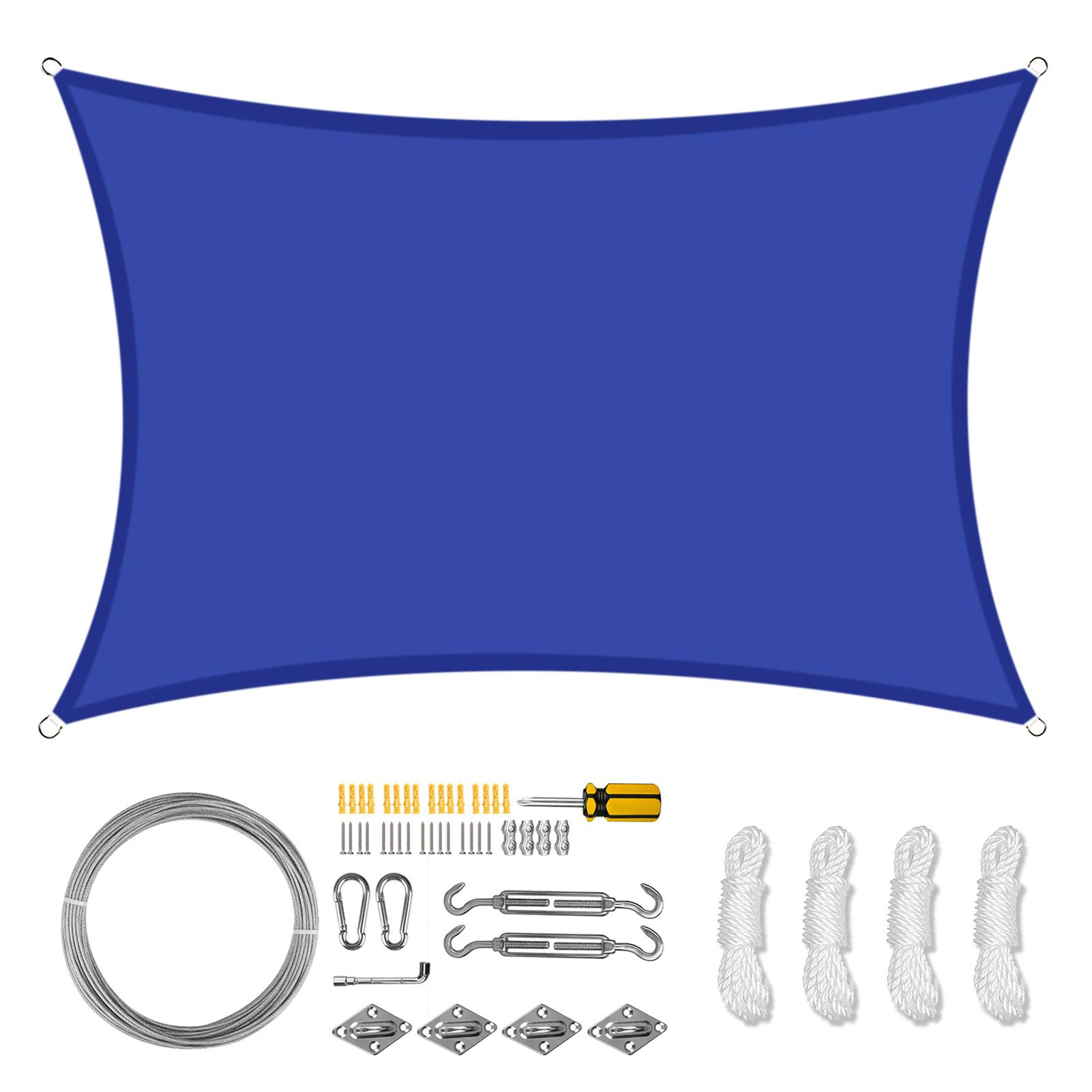 

Водонепроницаемый прямоугольный квадратный парус с комплектом крепежа, 98% УФ-блокирующий тент для открытого патио, сада, солнцезащитного укрытия, большой тент 200x300CM королевский синий