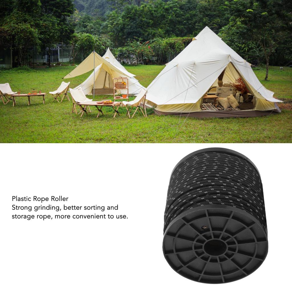 Reflective Camping Rope Texture Weaving 164ft 4mm Polyester Parachute Cord for Travel Hiking Backpacking Black