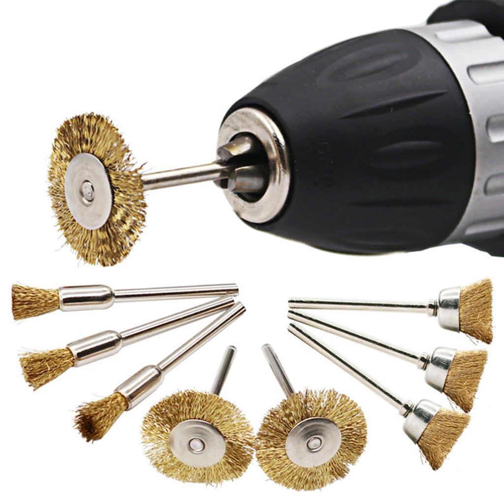 Brass Wire Brushes Set Remove Burrs Rust Dust for Hand Drill, Drill Press 1/8" Shank Durable Drill Bit Cleaning Tools