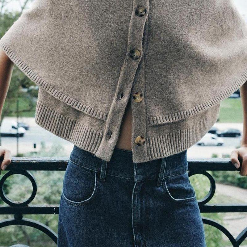 Fall and Winter New Women's Clothing Single-Breasted Cloak Design round Neck Knitting Sweater Cardigan Coat 2488107