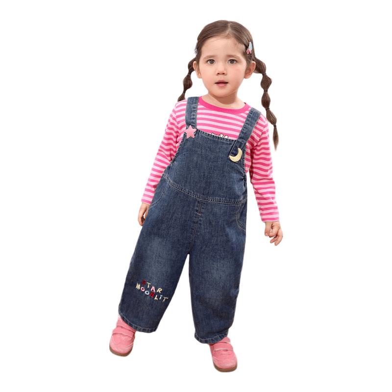 LUSON Baby Girl Appliqué Denim Overalls