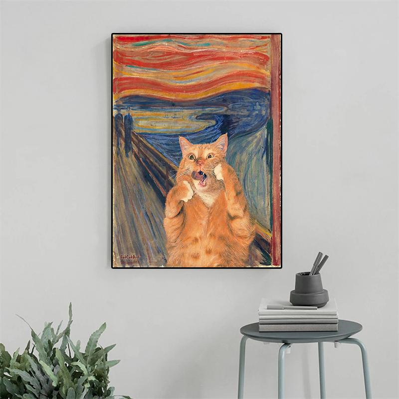 Funny Screaming Cat Dog Posters Canvas Paintings Prints Animal Cats Wall Art Pictures for Living Room Home Decoration Cuadros