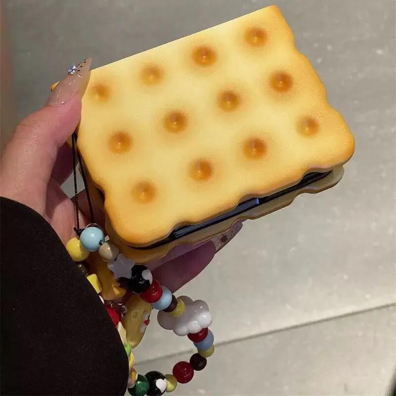 Zflip7 Case 3D Cute Soda Biscuit Cookie Shaped Silicone Phone Case For Samsung Z Flip7 Z Flip6 Z Flip5 Xiaomi Mix Flip /Huawei Pura X Flip Cover Funny