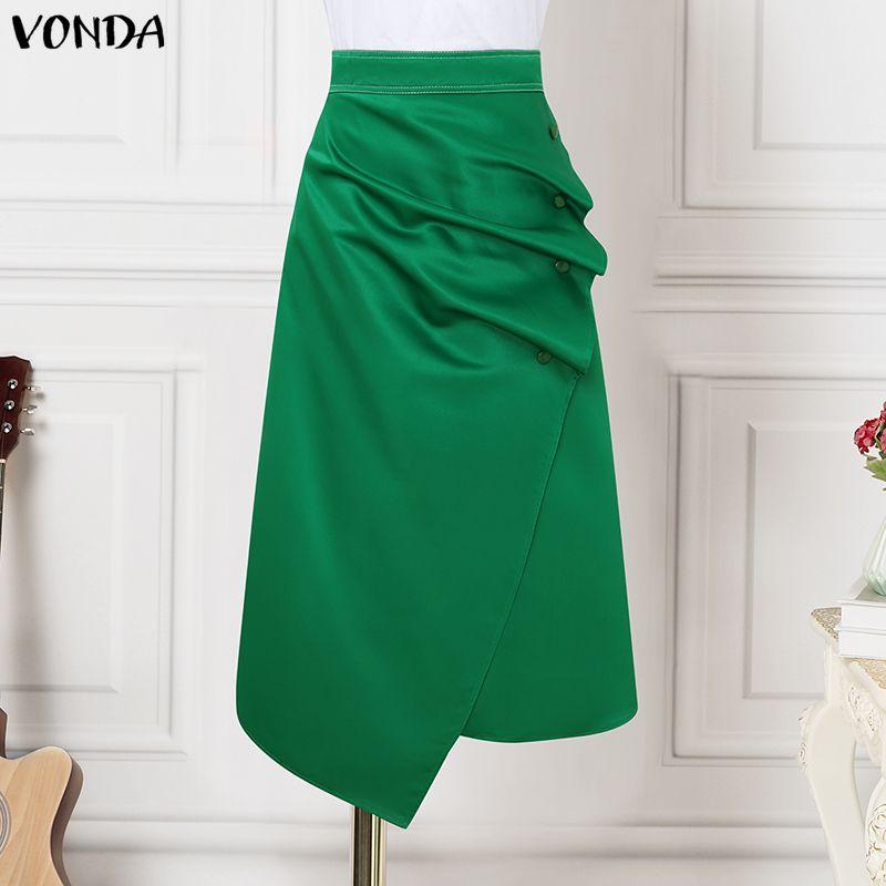 

VONDA Elegant Women Back Zip-up Waist Wrap Ruffled Irregular Casual Thin Skirts 5XL