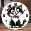 Adorable Kitten Wooden Round Silent Hanging Wall Clock, Suitable For Living Room, Office, Study Room, Bedroom, Home Decoration