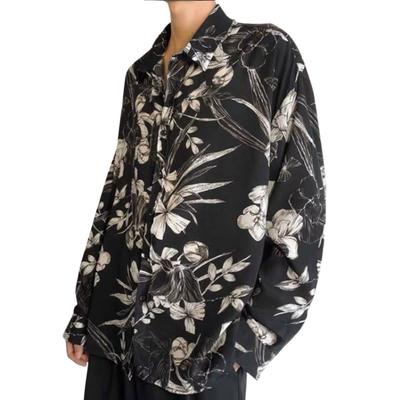 At Marvelous Stylish Long Sleeve Shirt with Geometric and Floral Prints Men's (ST/No. 23276) (XL, Black)