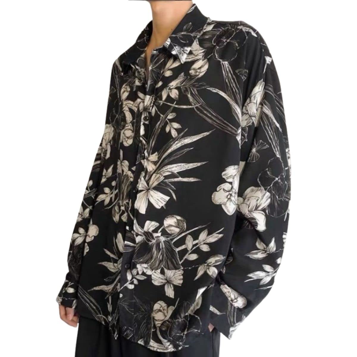 

At Marvelous Stylish Long Sleeve Shirt with Geometric and Floral Prints Men s (ST/No. 23276) (XL, Black) чёрный