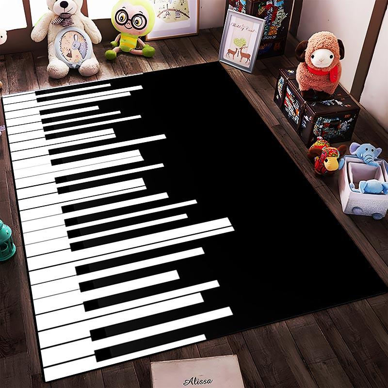 Tappeto con motivo tastiera di pianoforte bianco e nero per soggiorno moderno Adatto per l'uso come antiscivolo per divani in soggiorno e camera da letto