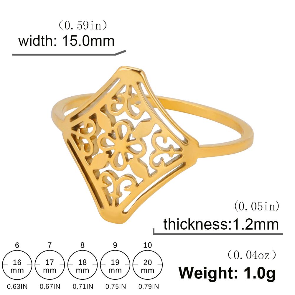 Lucktune Hollow Filigree Flower Rings Stainless Steel Gold Color Ring For Woman Vintage Aesthetic Boho Jewelry Wedding Gift