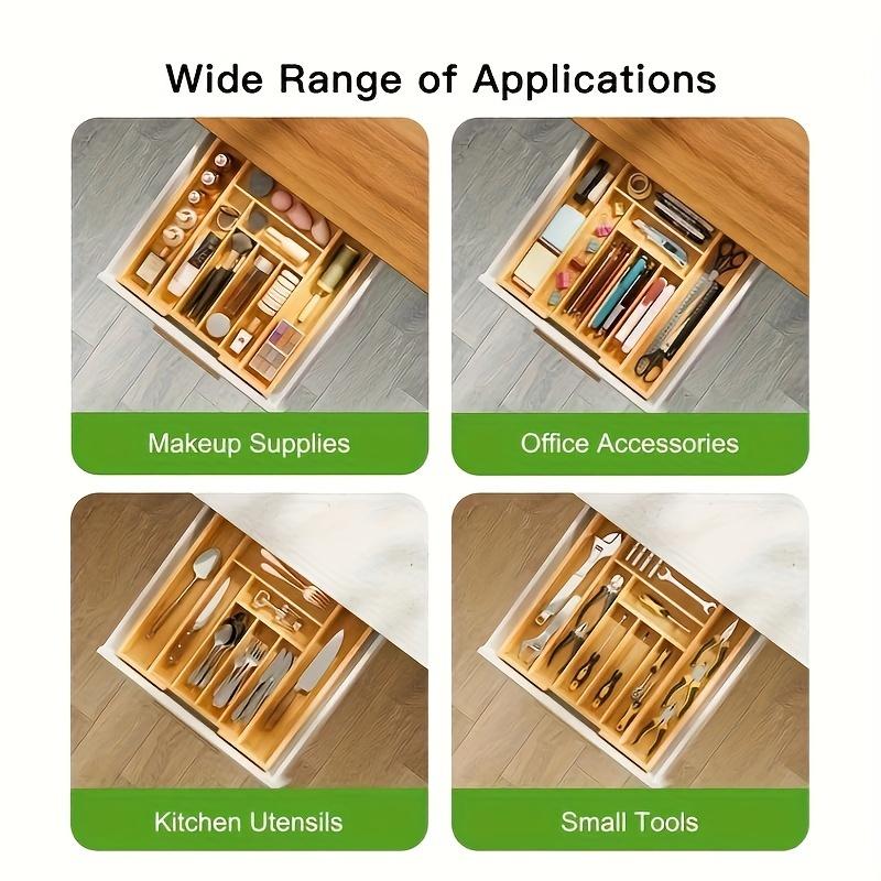 Multifunctional Bamboo Expandable Drawer Organizer for Cutlery, Adjustable Trays, Wooden Drawer Baffles, Organizing Silverware, Bedroom or Living Room