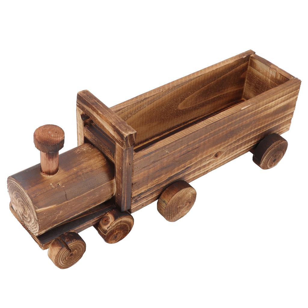 Wooden Flower Pot Cartoon Train Shape Good Ventilation Succulent Flower Pot Decoration for Garden