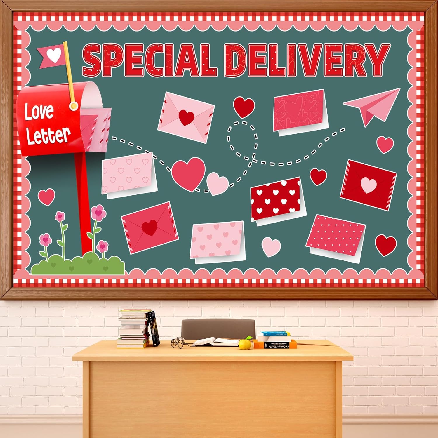 87Pcs Valentine s Day Classroom Bulletin Board Decoration Special Delivery DIY Bulletin Board Set 3D Heart Mailbox Letter Cutouts with Borders for