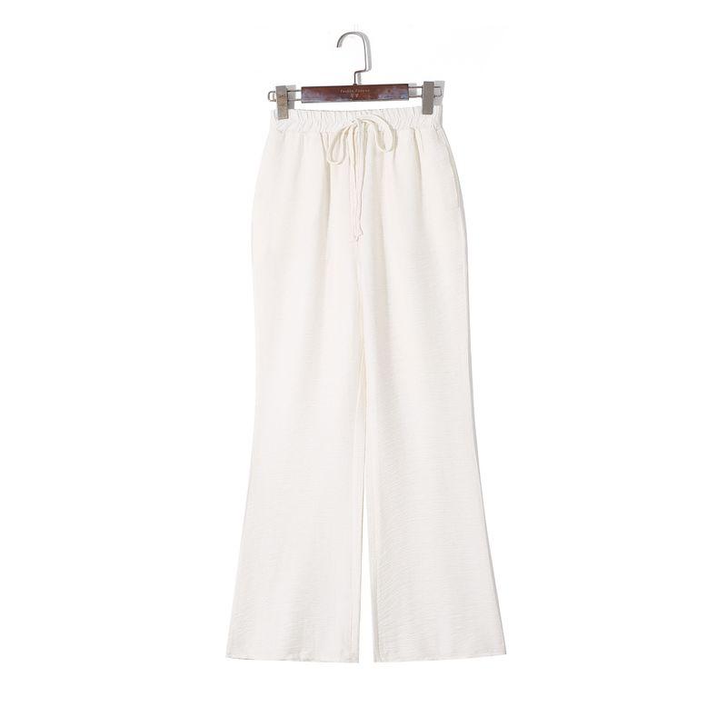 

2024 Fall Women s Clothing Korean Style Fashion Simple Pure Color Elastic High Waist Lace-up Loose Slim Looking Double Pocket Casual Pants Beige XS