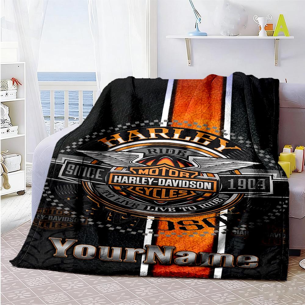 Harley-davidson Motorcycles Personalized Name Blanket Throw Customizable Blanket Soft Warm Cozy Suitable for Nap Bedding Sofa Home Decor