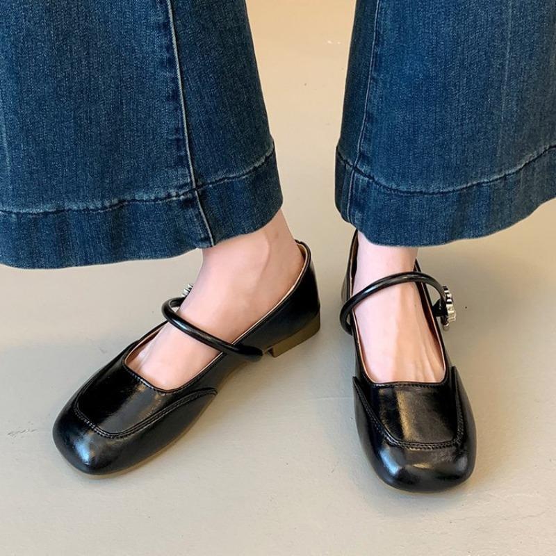 Retro one-pedal square-headed Mary Jane shoes, new one-word buckle single shoes, student shallow mouth small leather shoes