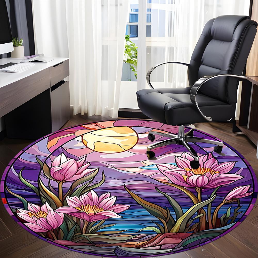 1PC Floral Sunset Office Round Area Rug, Indoor Mat Suitable ForOffice, Under Office Chairs Bedroom Living Room Home Decor, Room Deco f010