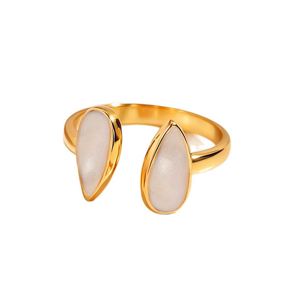 Geometric Water Drop Enamel Ring: Stainless Steel Gold-Plated Adjustable Women's Jewelry