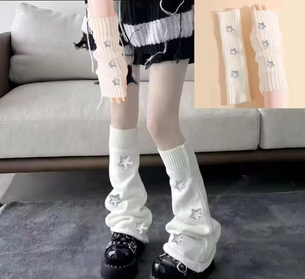 New Arrival Star Hand Sleeves Japanese Style Knee-Length Breathable JK Hot Girl Knitted Polyester Sock Covers Winter Warmth Leg
