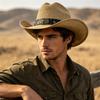 Straw Hat Men's Outdoor Sunscreen Visor, Wide-brimmed Western Cowboy Hat, Retro Casual Face Straw Hat