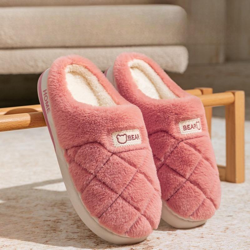 Indoor Home Thick-soled Plush Cotton Slippers for Warmth and Fleece Shoes for Women