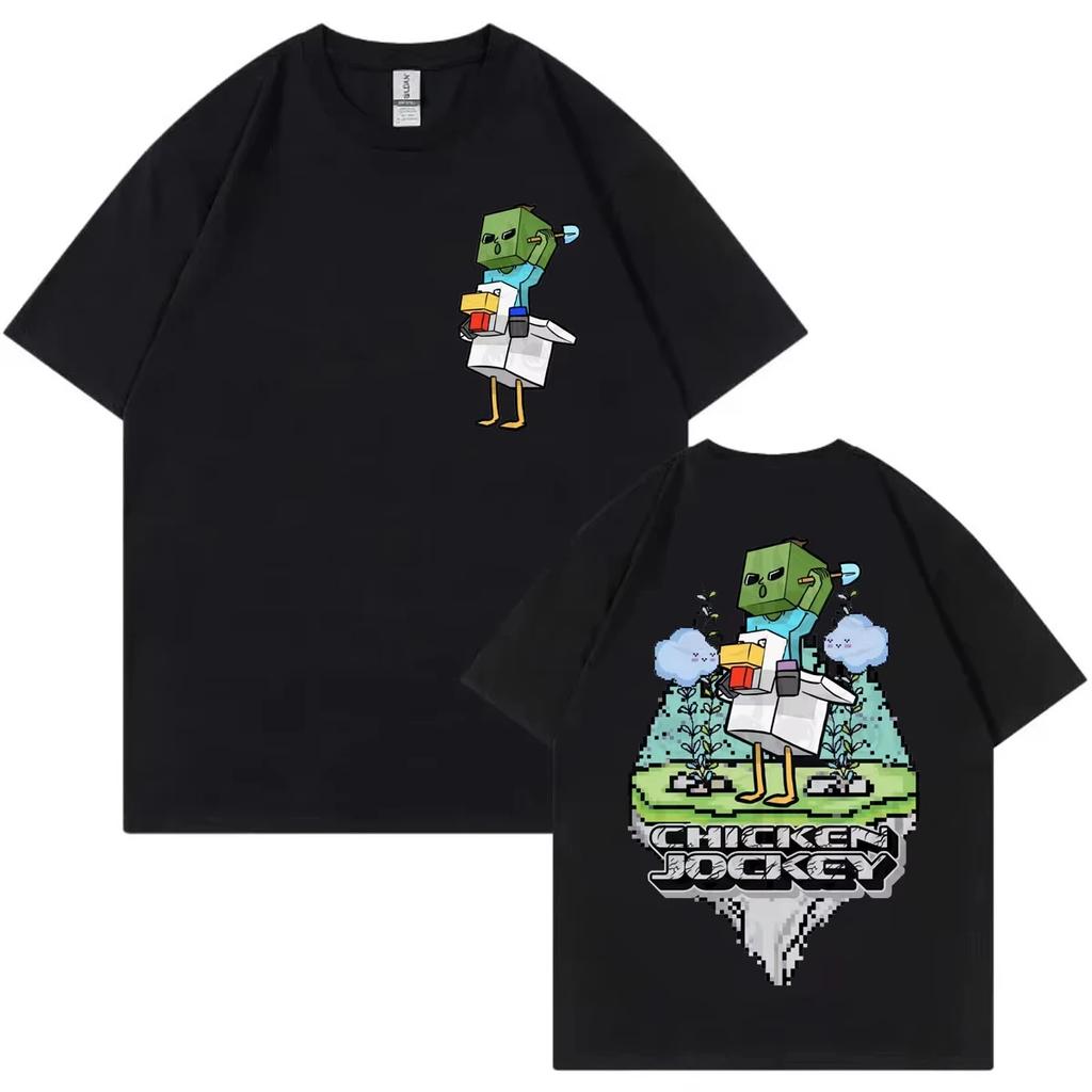 Chicken Jockey Game Cartoon Graphic T Shirts Men Women Y2k Fashion Short Sleeve T-shirt High Quality Cotton Clothing 2D T-shirts