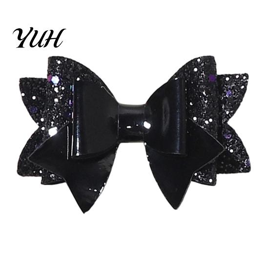 Fashion Hair Accessories Double Layered Glitter Bow Clip for Girls, Artificial Leather Barrettes, Party Non Slip Children Daily Wear & Kids