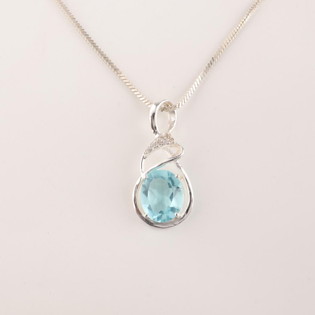 Oval Sky Blue Topaz Gemstone 925 Sterling Silver Jewelry Zircon Pendant 1.22" CZP-13-9