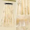 Women Spring Fall High Waist All Match Embroidery Flower Mesh A Line Skirt