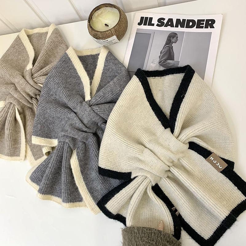 Knitted scarf, neck cover, warm in winter, double-sided contrasting color, student neck protection, simple cross, lazy scarf.