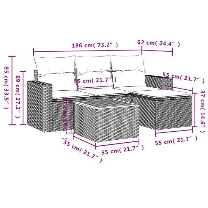 VidaXL Salon de Jardin avec Coussins 5 pcs, Canapés de Terrasse, Ensemble de Meubles de Patio, Mobilier d'Extérieur, Mélange 3256423